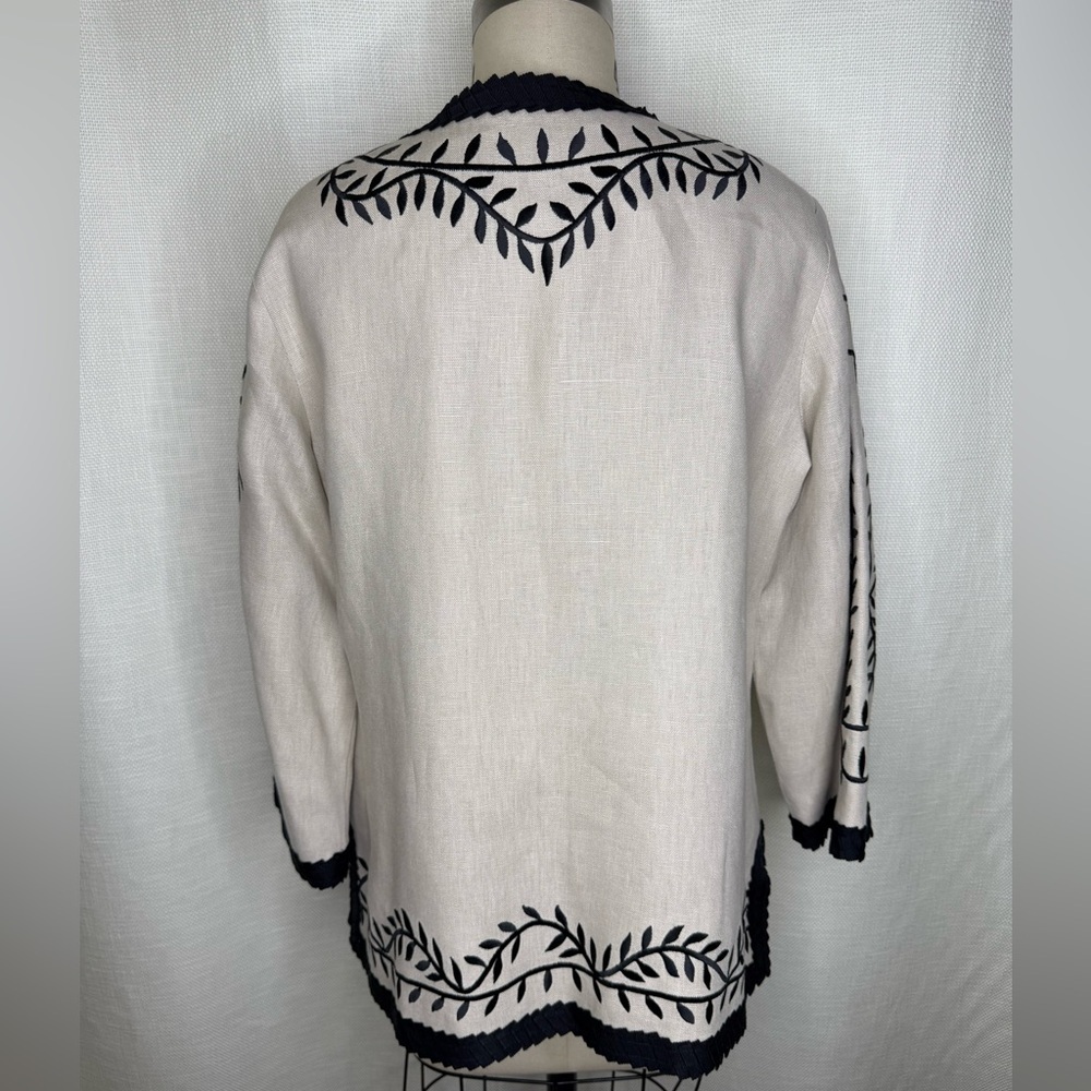 Linea Louis Dell Olio Embroidered Jacket Size S Linen Blend Black Chic - Picture 4 of 7